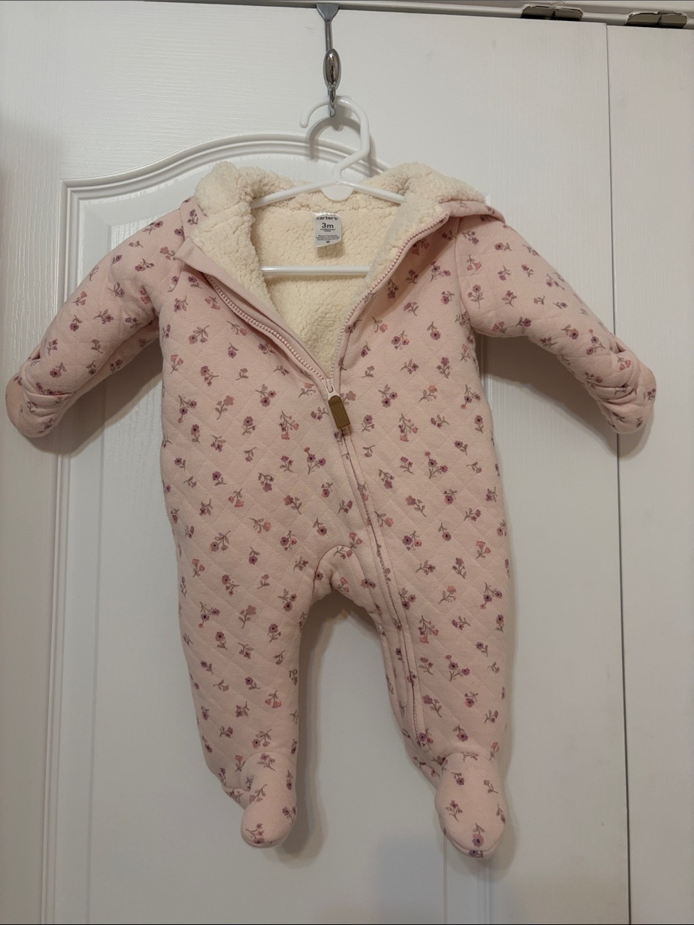 Never worn size 3M Carter’s Pink Floral Sherpa-Lined Baby outerwear